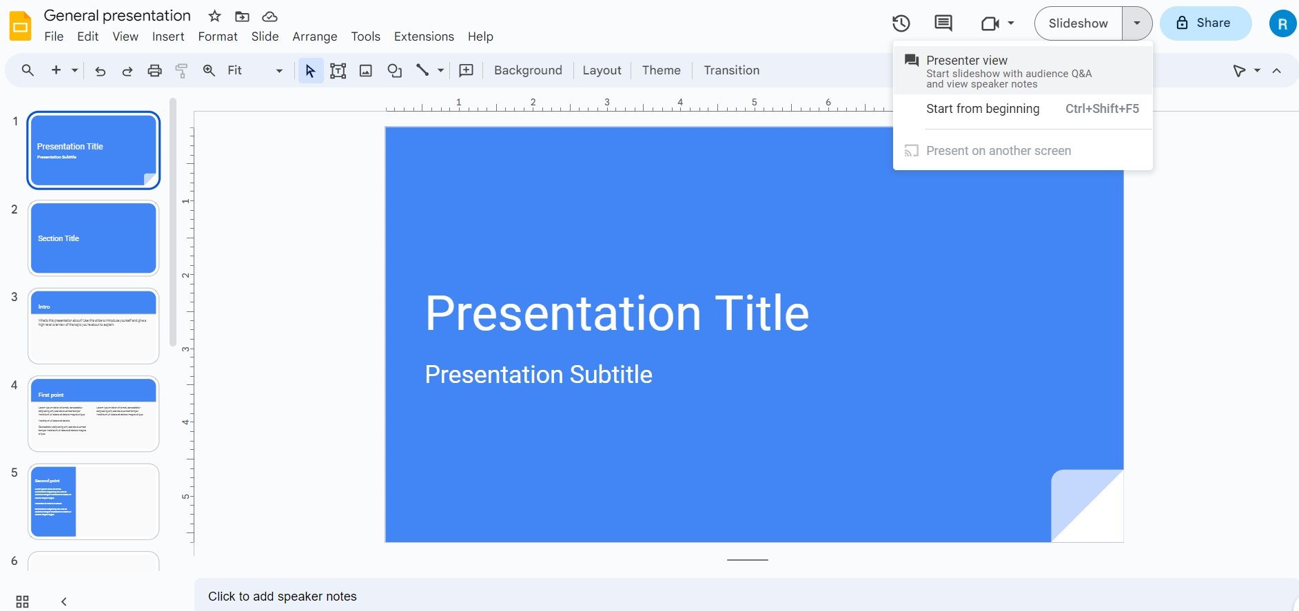 Google Slides Q&A Session Drop-Down Menu Presenter View