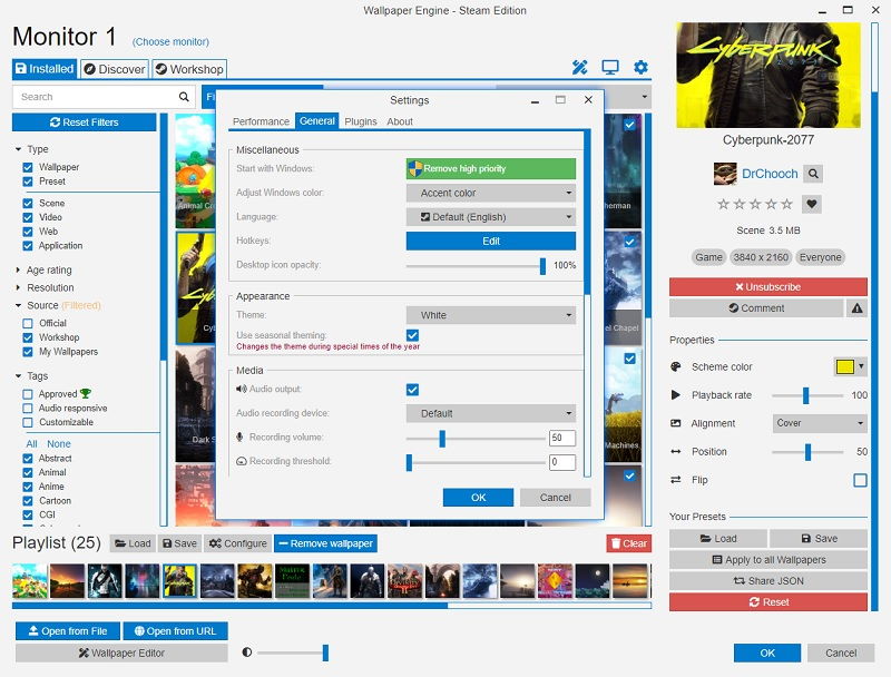 Настройки Wallpaper Engine — производительность и интеграции