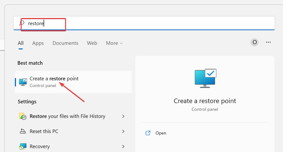 Создать точку восстановления
