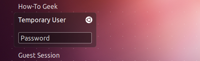 Экран входа Ubuntu для временного пользователя