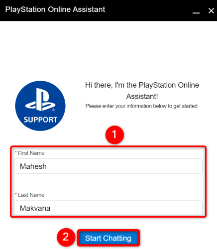 Окно ввода имени для чата