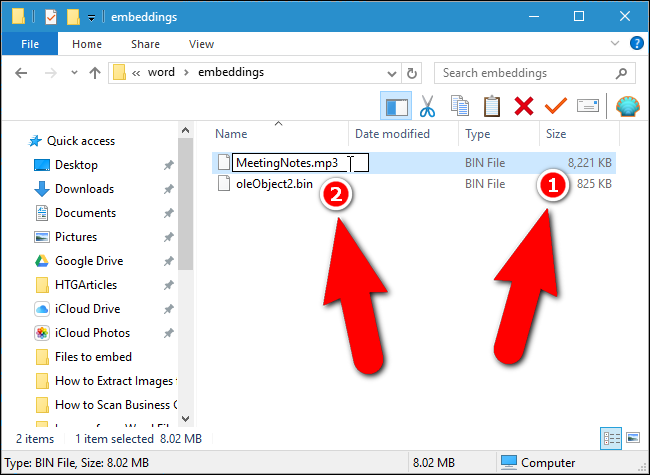 Извлечённые встроенные файлы как .bin; переименование в .mp3 при определении типа