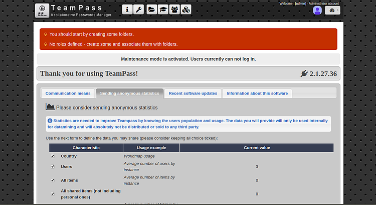Панель управления TeamPass