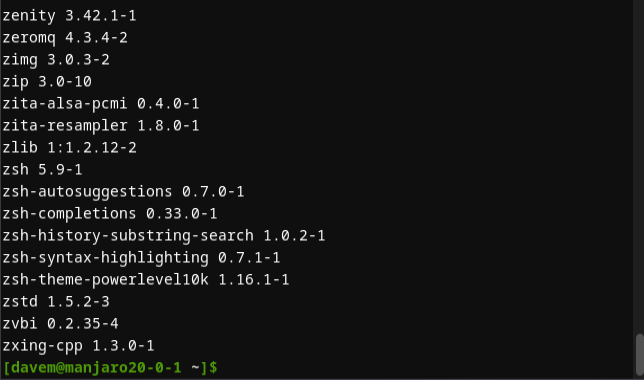 Список установленных пакетов pacman.