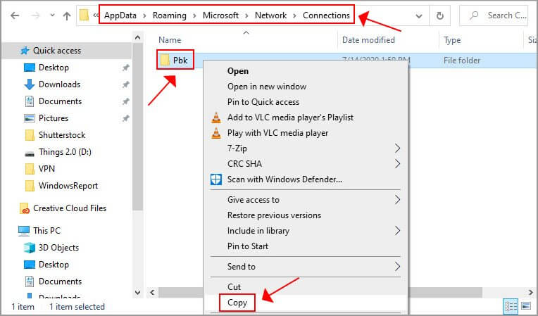 Сделайте копию папки Pbk в Проводнике Windows