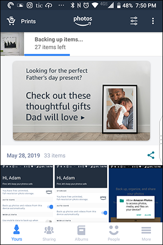 Реклама Amazon Photos: интерфейс приложения и баннеры