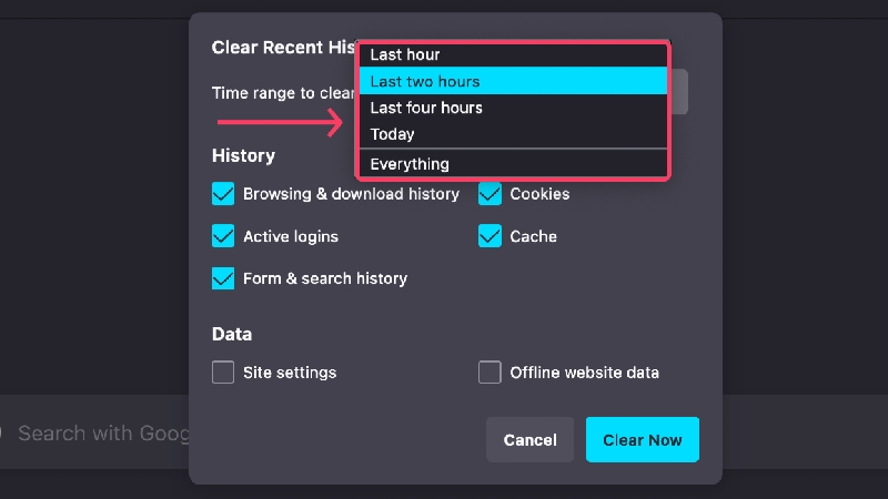 select time range in firefox