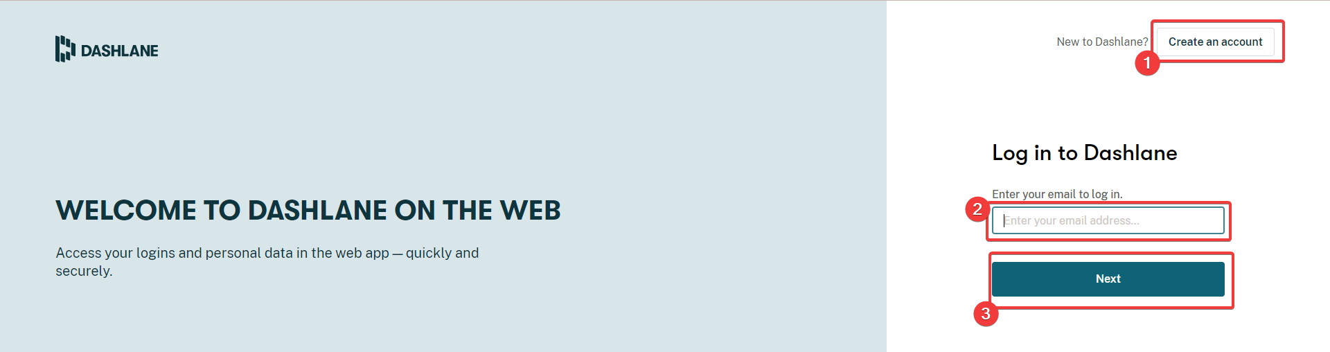 Окно входа или создания аккаунта Dashlane