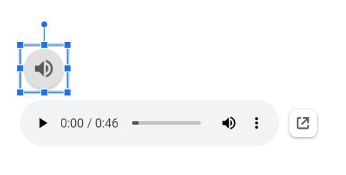 Значок аудио и элементы управления воспроизведением на слайде.