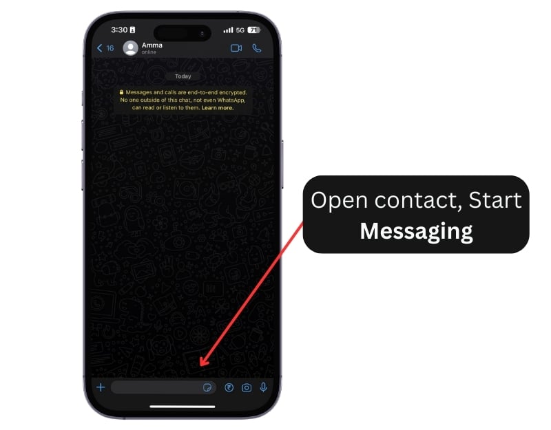 Открытие контактов и начало переписки в WhatsApp