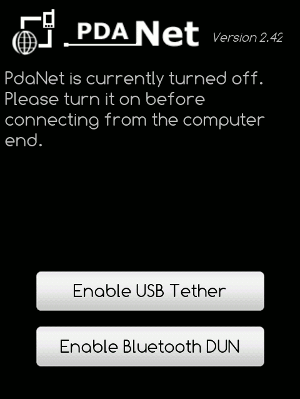 Интерфейс PdaNet на Android с опцией включения USB-тетеринга