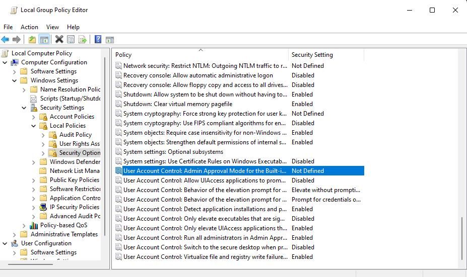 Окно локальной групповой политики