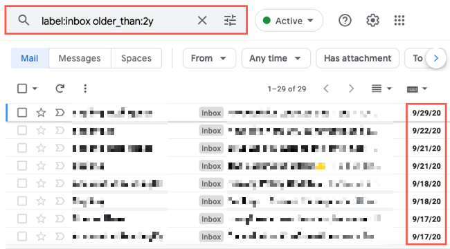 Поиск писем в Gmail старше 2 лет