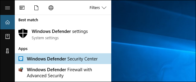 Центр безопасности Windows Defender: значок App & browser control в боковой панели