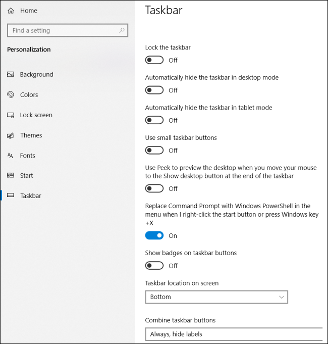 Параметры панели задач