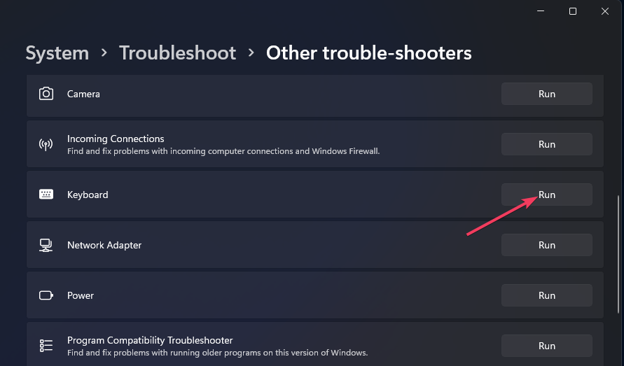 Запуск устранения неполадок клавиатуры