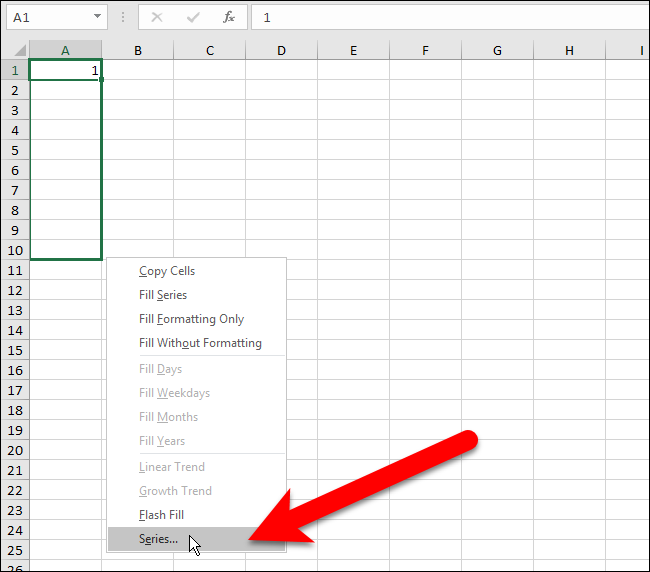 Диалог Серии для заполнения ростовой последовательности — выбор Growth и указание шага