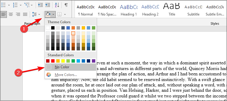 Параметры фонового цвета: опция Нет цвета