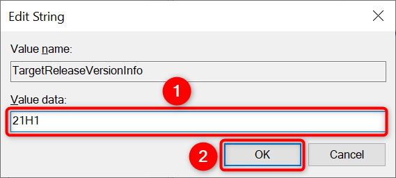 Установка значения TargetReleaseVersionInfo на 21H1