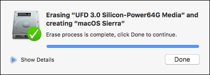 Форматирование завершено — сообщение «Готово»