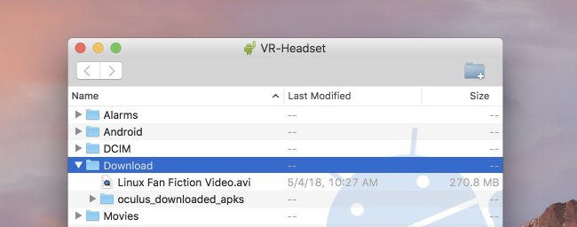Изображение: Android File Transfer на Mac с открытой папкой медиа