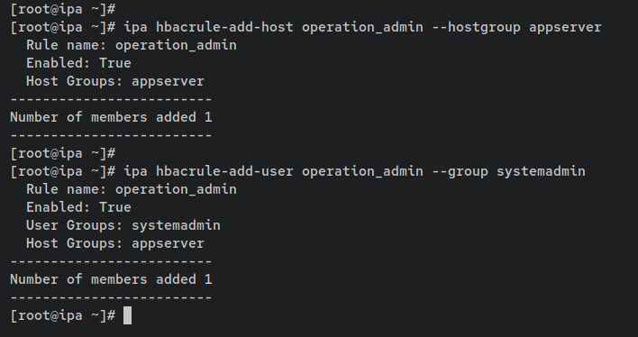 Создание HBAC operation_admin и добавление хост-группы и группы пользователей