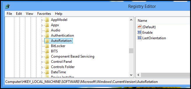 Ветка реестра AutoRotation с ключом Enable