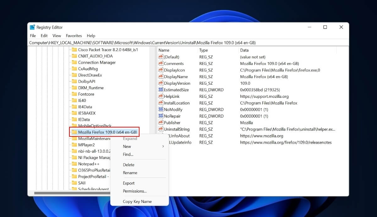 Поиск программы в каталоге Uninstall в Registry Editor