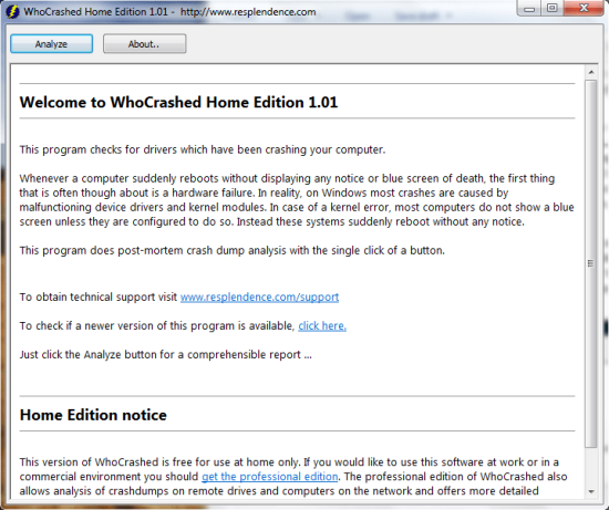WhoCrashed — определить причину BSOD в Windows