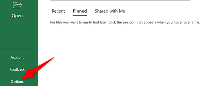Нажмите «Параметры» в левой боковой панели Excel.