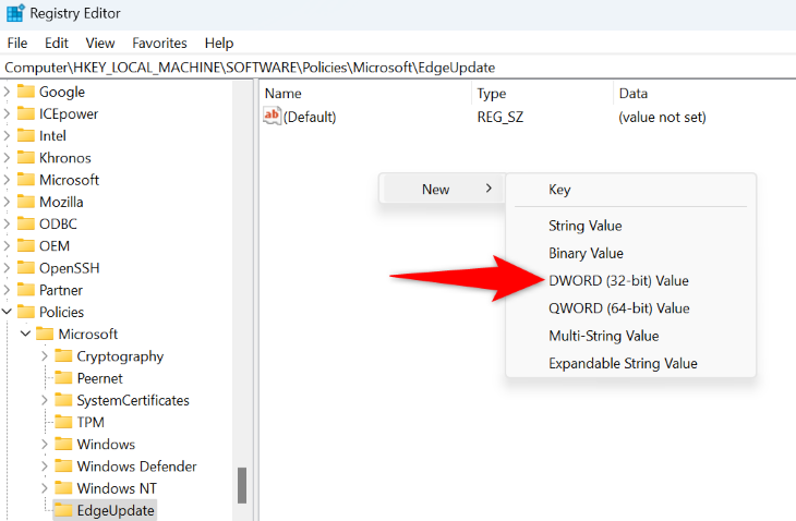 Создание нового DWORD значения в реестре
