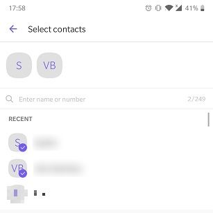 Android Viber: выбор контактов
