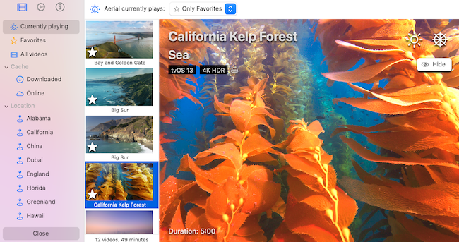 Предустановленные избранные видео в Aerial