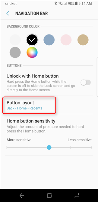 Скриншот: выбор компоновки кнопок