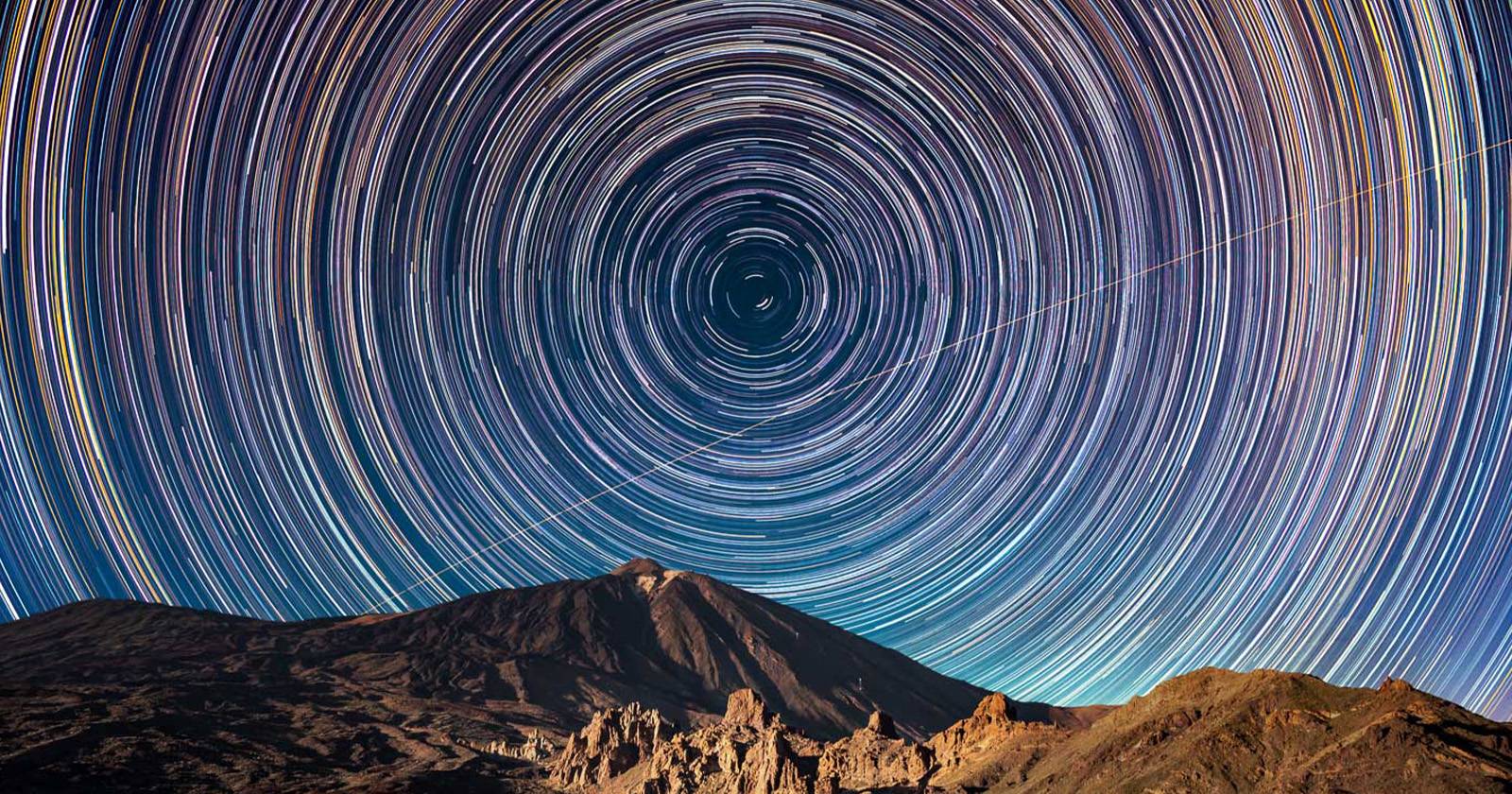 Следы звёзд с треком МКС