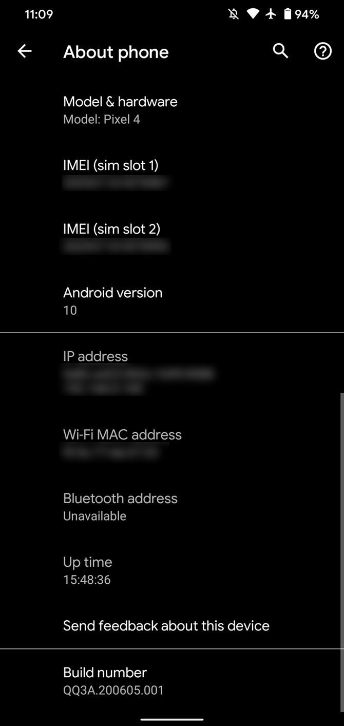 Номер сборки в настройках Android