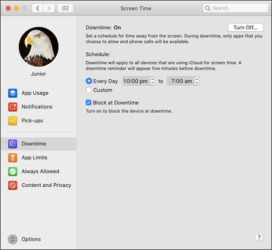 Настройка «Время простоя» в macOS