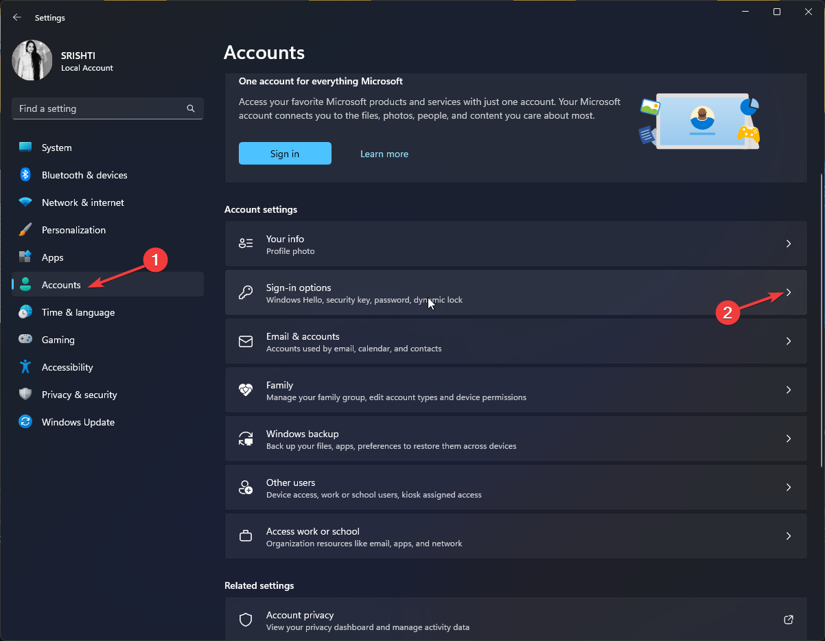 Параметры входа Windows
