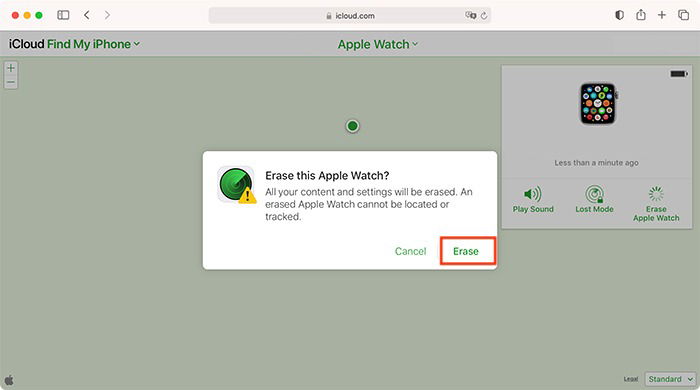 Изображение: Процесс стирания устройства через iCloud
