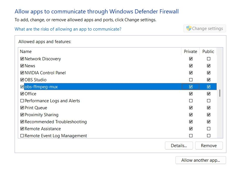 Отметки Private и Public для файла OBS