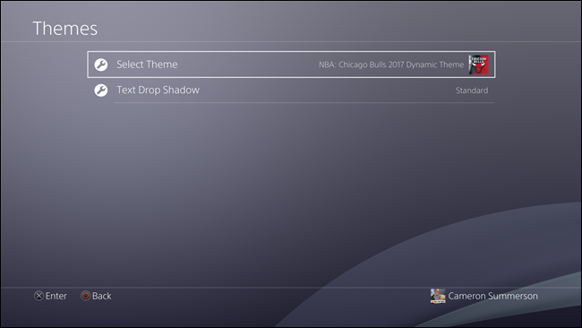 Экран Выбрать тему на PS4