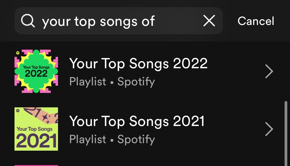 Поиск старых плейлистов Spotify Wrapped в приложении