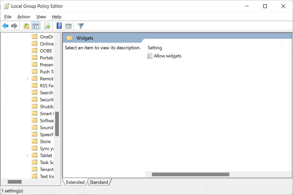 Отключение виджетов через редактор групповой политики