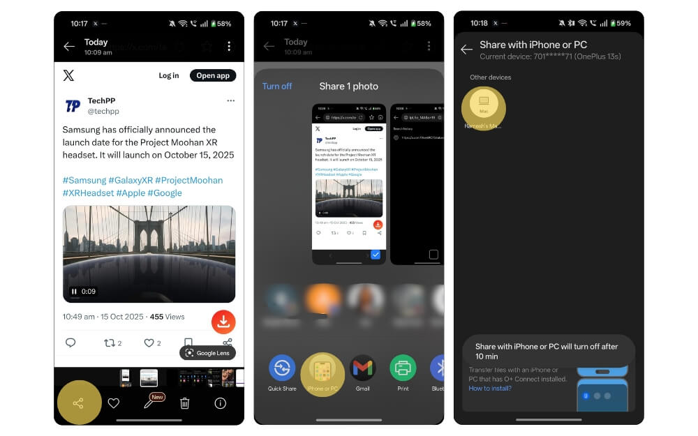 how to share files between oneplus phone to macbook