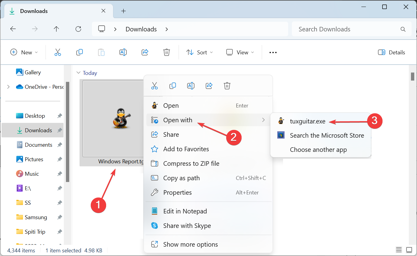 Выбор TuxGuitar для открытия TG файла