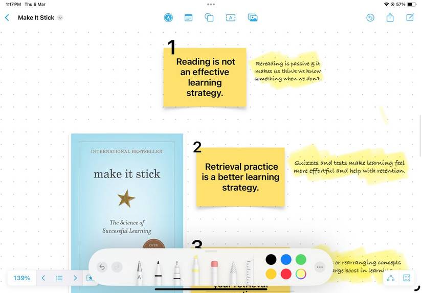 Using sticky notes to visually index chapters of a book in Freeform