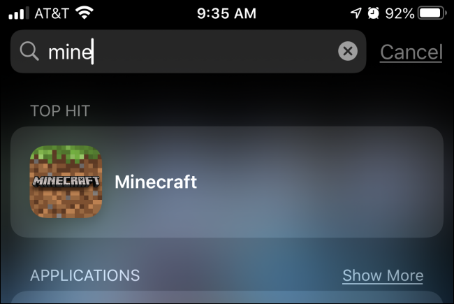 Ввод названия приложения в Spotlight для поиска и запуска