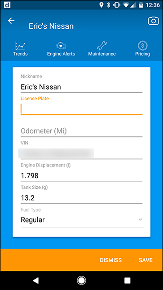Кнопка Сохранить для сохранения данных автомобиля в Dash