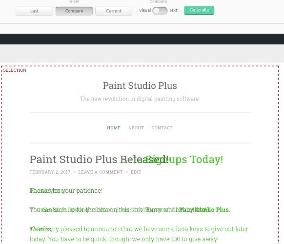 Режим сравнения: старое и текущее состояние страницы