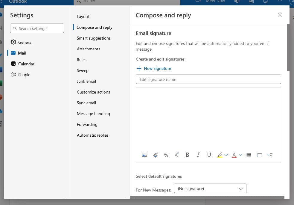 Параметры Написание и ответ в Outlook.com